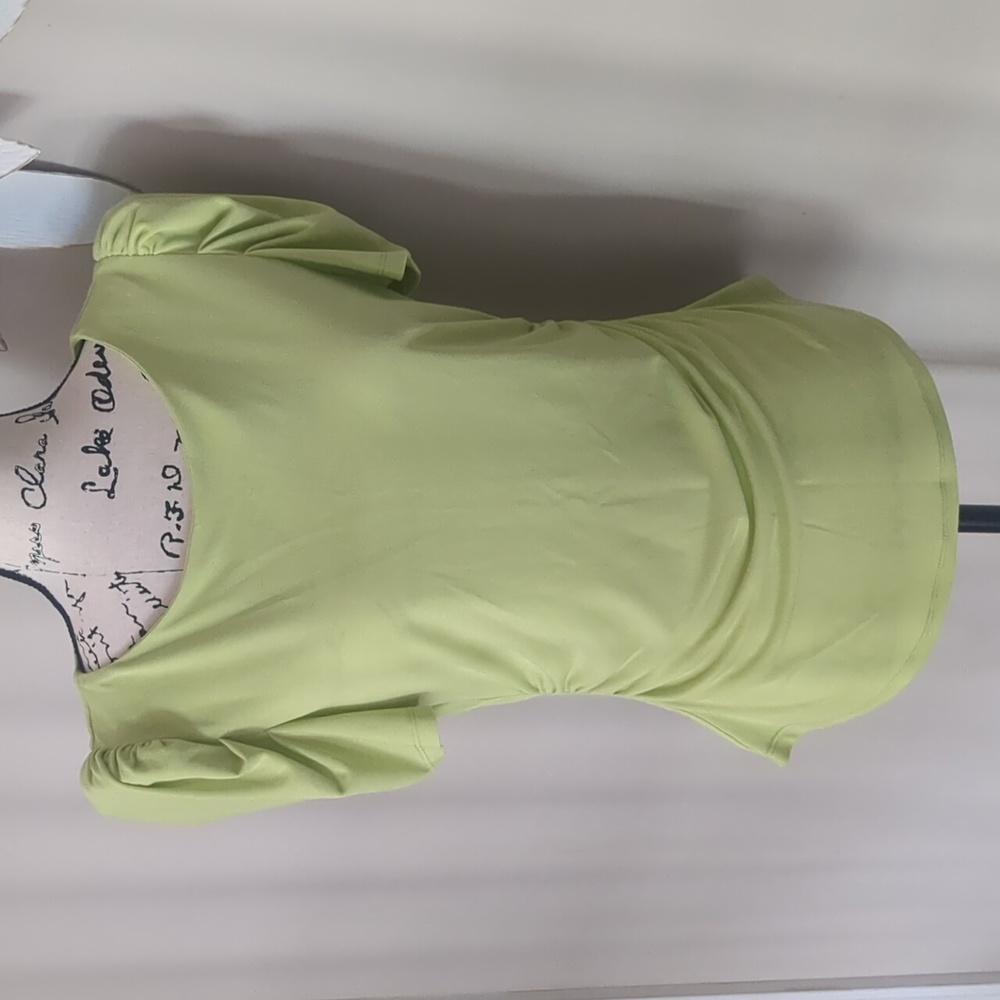 New York & Company Green Puff Sleeve Ruched Blouse